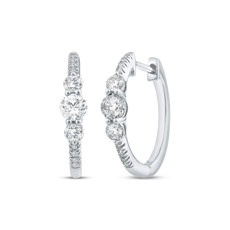 Main Image 1 of Memories, Moments, Magic Diamond Three-Stone Hoop Earrings 5/8 ct tw 10K White Gold