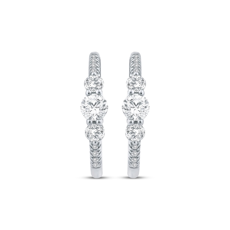 Main Image 2 of Memories, Moments, Magic Diamond Three-Stone Hoop Earrings 5/8 ct tw 10K White Gold