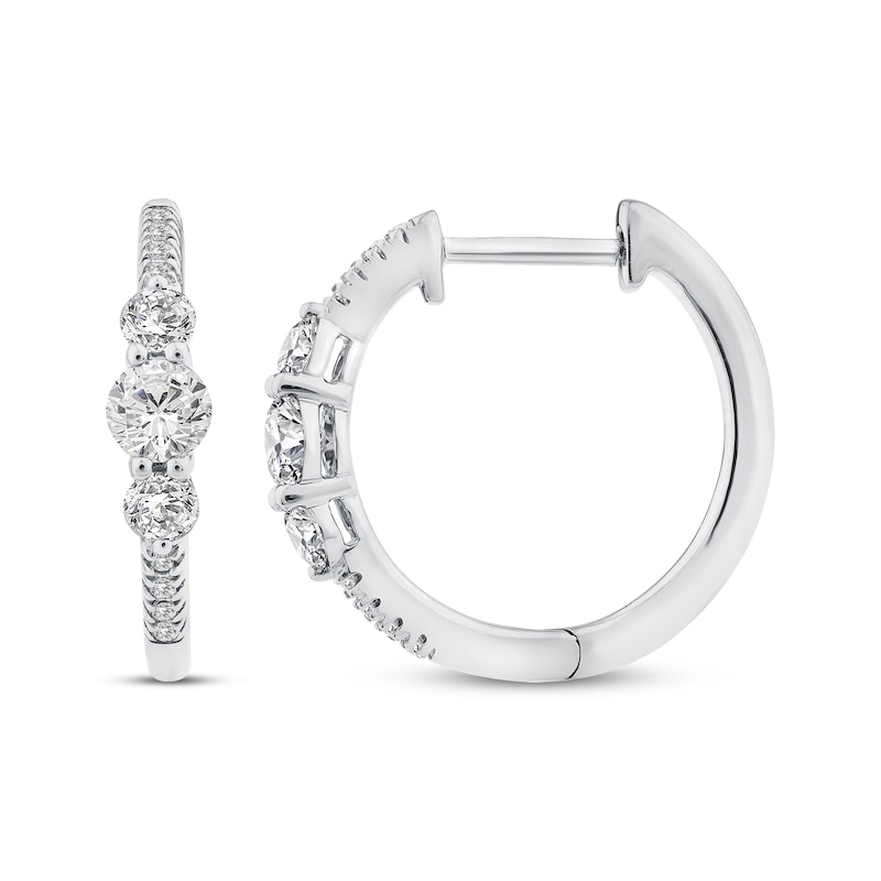 Main Image 3 of Memories, Moments, Magic Diamond Three-Stone Hoop Earrings 5/8 ct tw 10K White Gold