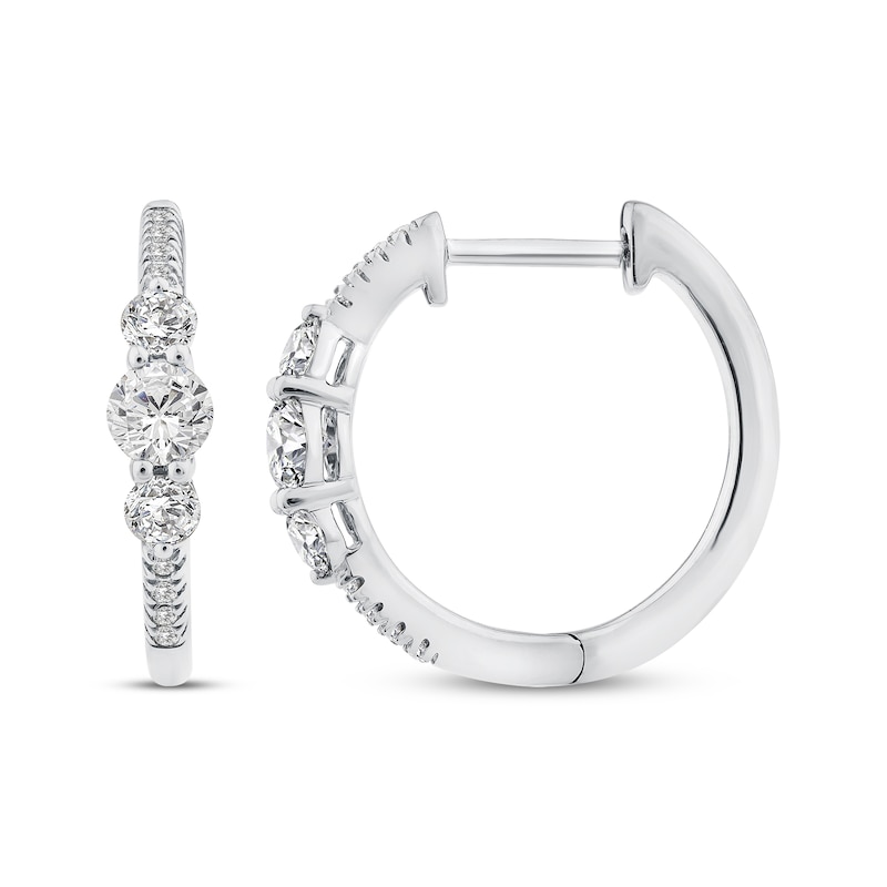 Memories, Moments, Magic Diamond Three-Stone Hoop Earrings 5/8 ct tw 10K White Gold