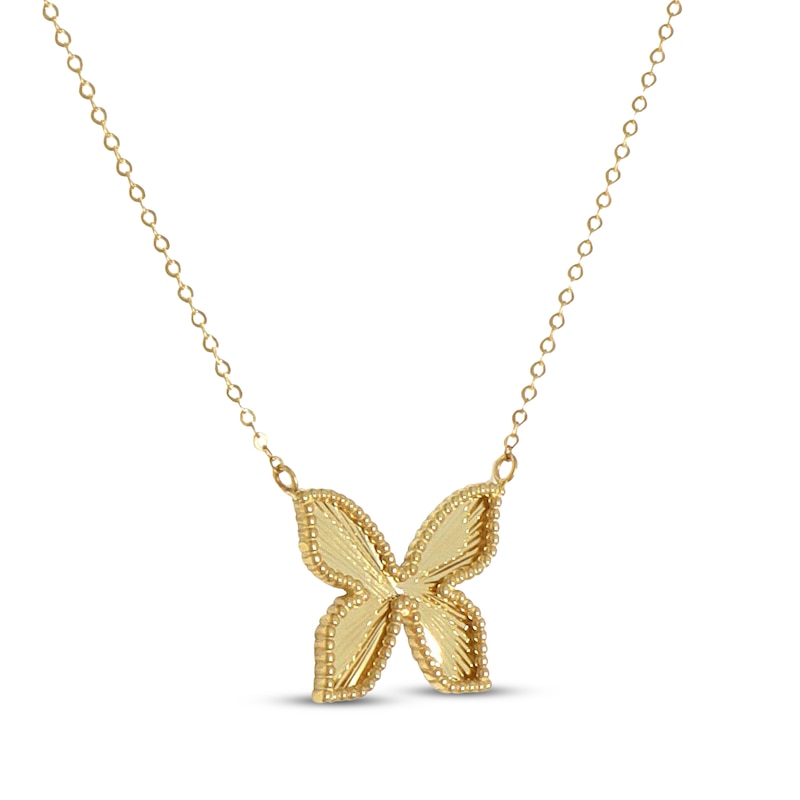 Main Image 2 of Diamond-Cut Beaded Butterfly Necklace 10K Yellow Gold 18&quot;