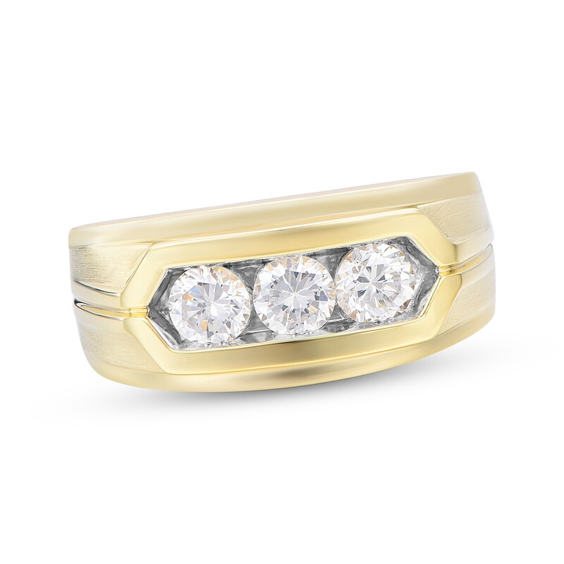 Main Image 1 of Men's Now + Forever Lab-Grown Diamonds Three-Stone Wedding Ring 1 ct tw 14K Yellow Gold
