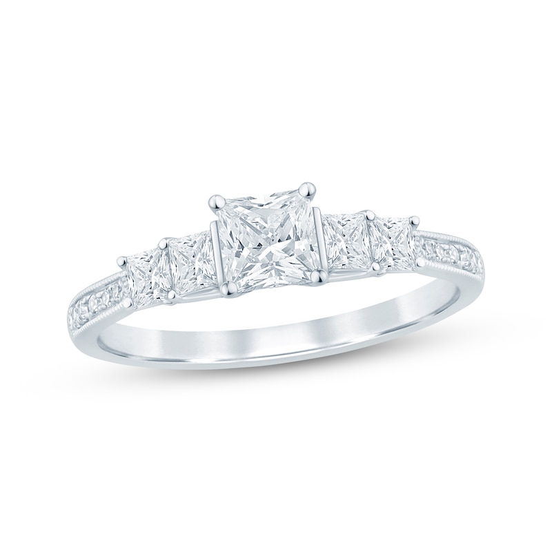 Princess-Cut Diamond Five-Stone Engagement Ring 1 ct tw 14K White Gold