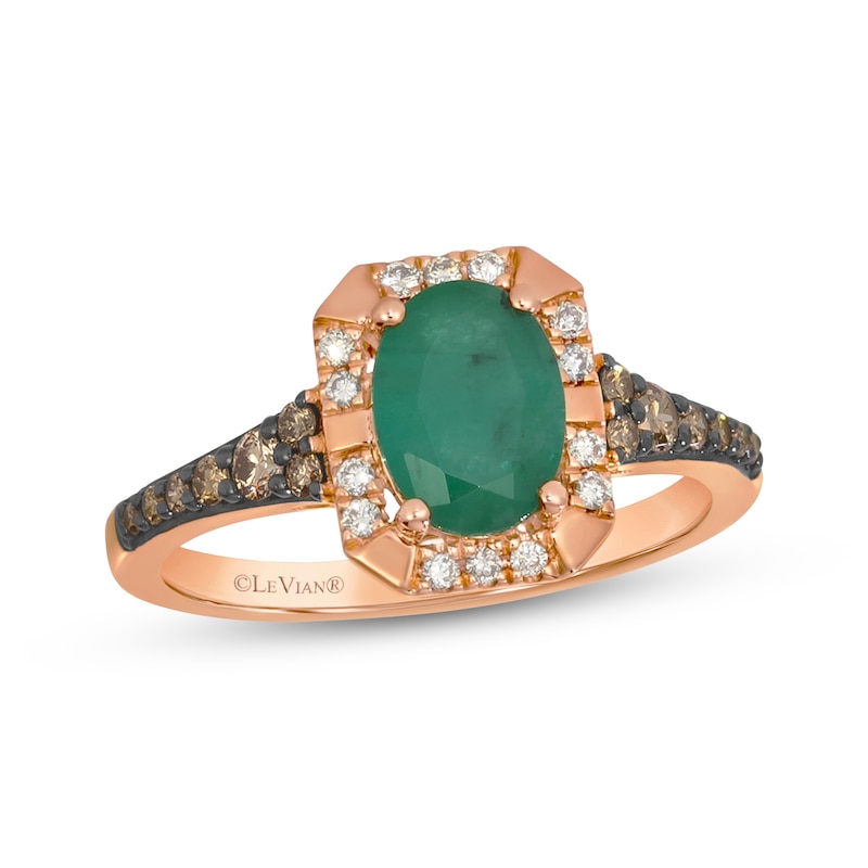 Main Image 1 of Le Vian Oval-Cut Emerald Ring 1/3 ct tw Diamonds 14K Strawberry Gold