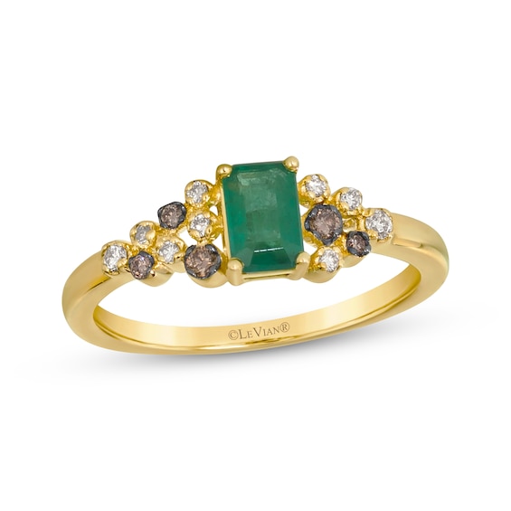 Le Vian Emerald-Cut Emerald Ring 1/8 ct tw Diamonds 14K Honey Gold