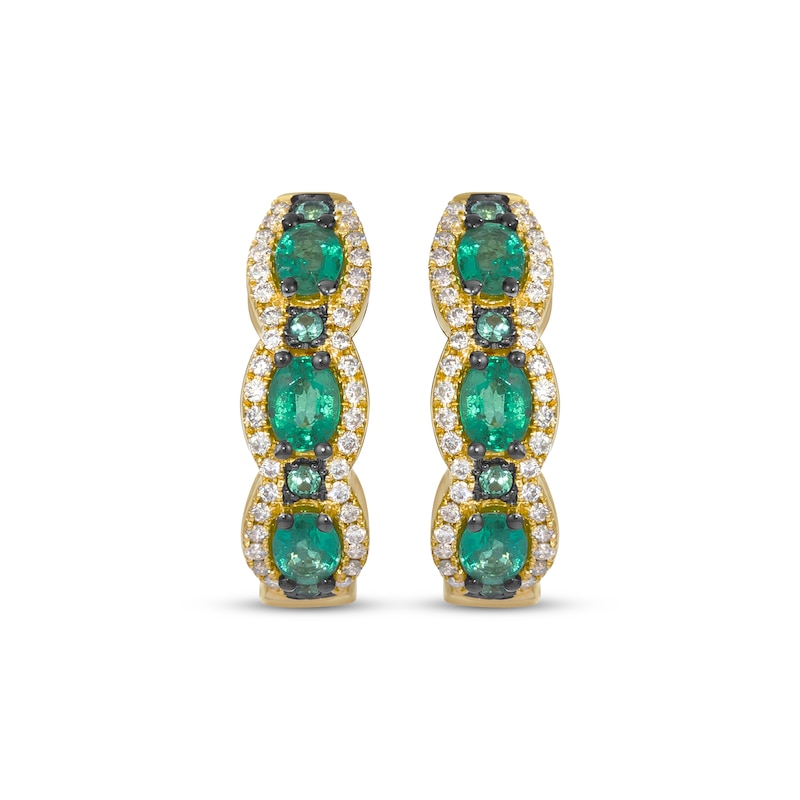 Main Image 2 of Le Vian Waterfall Oval-Cut Emerald Hoop Earrings 1/4 ct tw Diamonds 14K Honey Gold