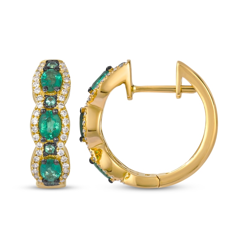 Main Image 3 of Le Vian Waterfall Oval-Cut Emerald Hoop Earrings 1/4 ct tw Diamonds 14K Honey Gold