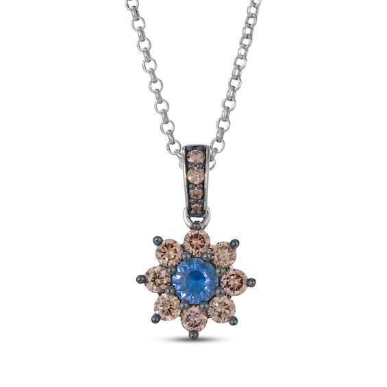 Le Vian Chocolate Sunflower Collection Blue Sapphire Necklace 5/8 ct tw Diamonds 14K Vanilla Gold 19"