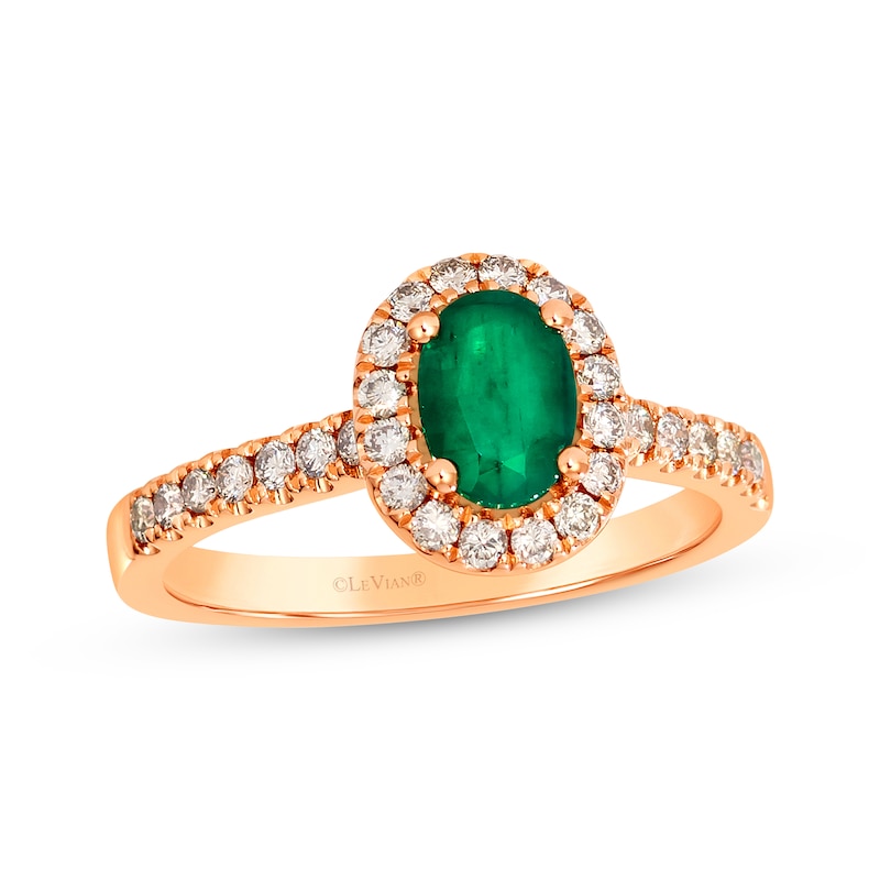 Main Image 1 of Le Vian Oval-Cut Emerald Ring 3/8 ct tw Diamonds 14K Strawberry Gold