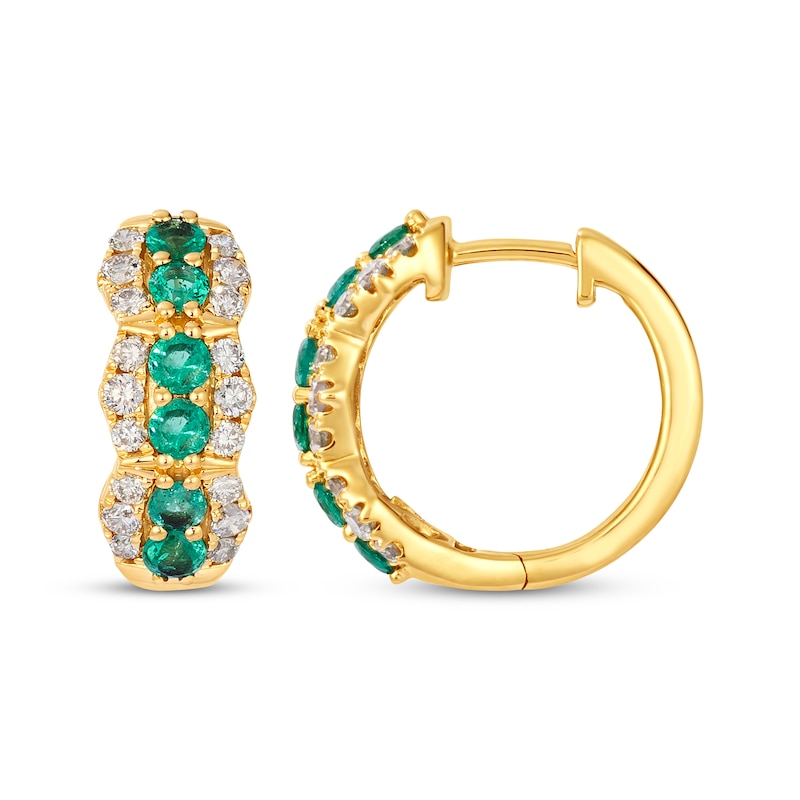 Main Image 3 of Le Vian Emerald Hoop Earrings 1/2 ct tw Diamond 14K Honey Gold