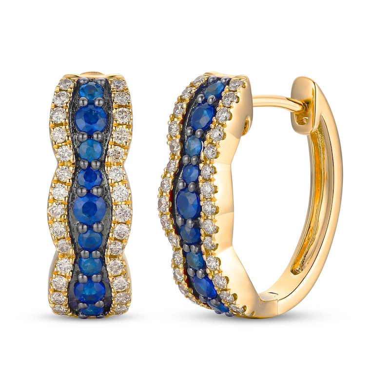 Main Image 1 of Le Vian Sapphire Waterfall Hoop Earrings 3/8 ct tw Diamonds 14K Honey Gold