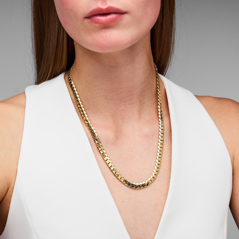Main Image 6 of Curb Chain Necklace 6.95mm Solid 10K Yellow Gold 20"