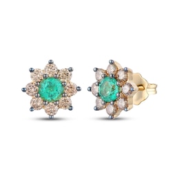Le Vian Chocolate Sunflower Collection Emerald Stud Earrings 3/4 ct tw Diamonds 14K Honey Gold
