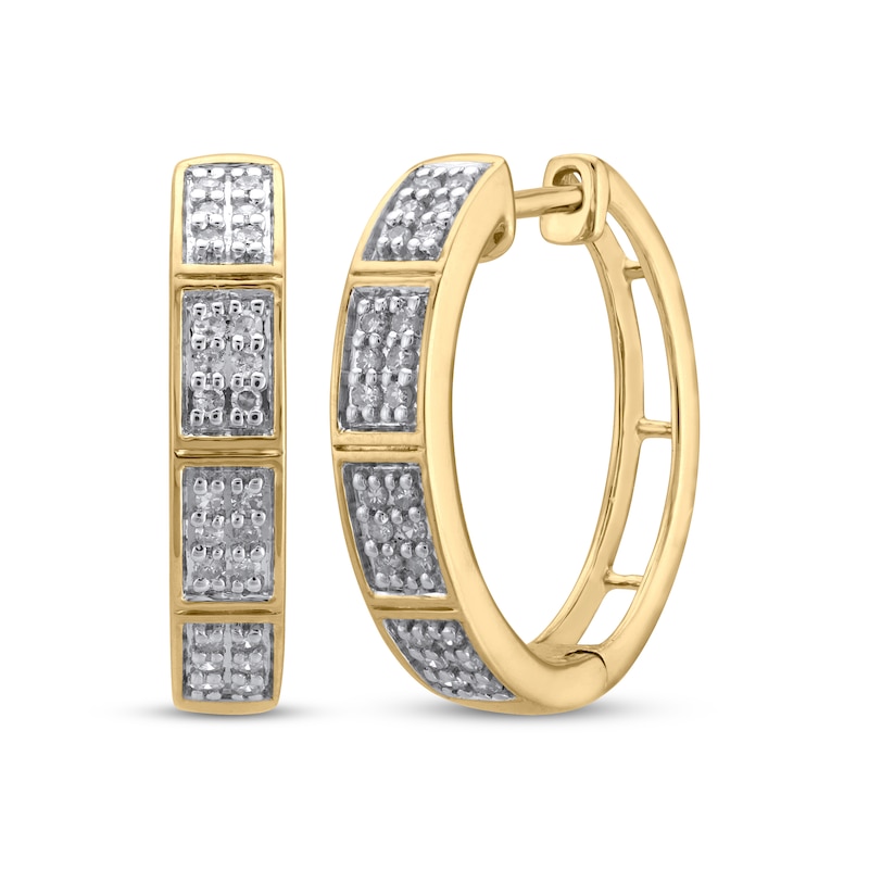 Main Image 1 of Diamond Rectangle Link Hoop Earrings 1/4 ct tw ct tw 10K Yellow Gold