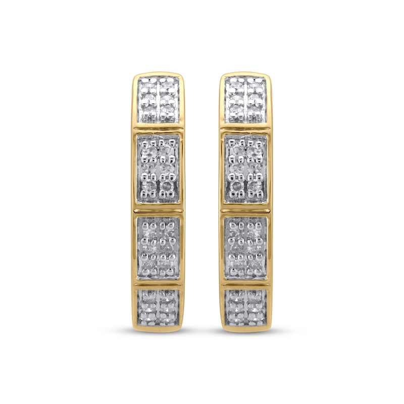 Main Image 2 of Diamond Rectangle Link Hoop Earrings 1/4 ct tw ct tw 10K Yellow Gold