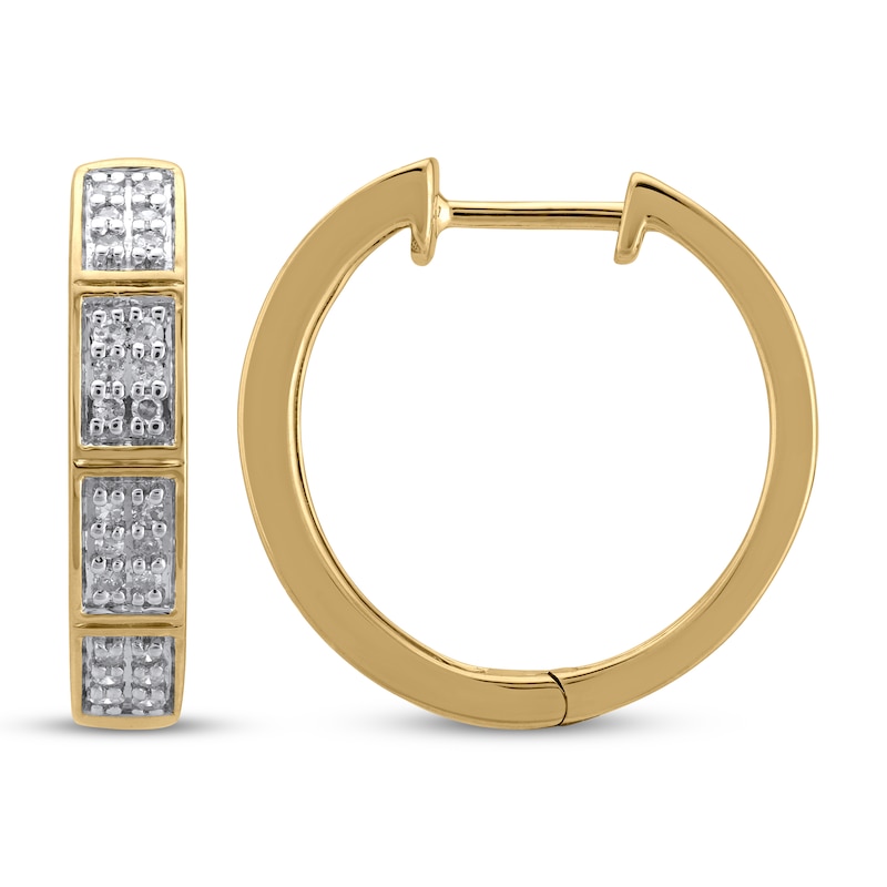 Main Image 3 of Diamond Rectangle Link Hoop Earrings 1/4 ct tw ct tw 10K Yellow Gold