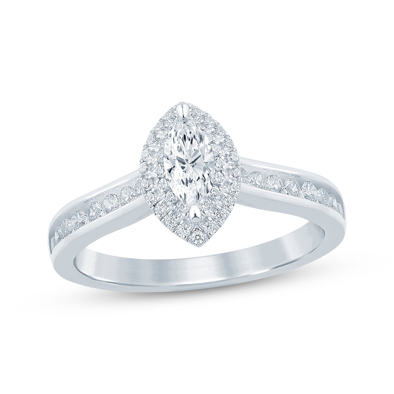 Main Image 1 of Now + Forever Marquise-Cut Diamond Double Halo Engagement Ring 5/8 ct tw 14K White Gold