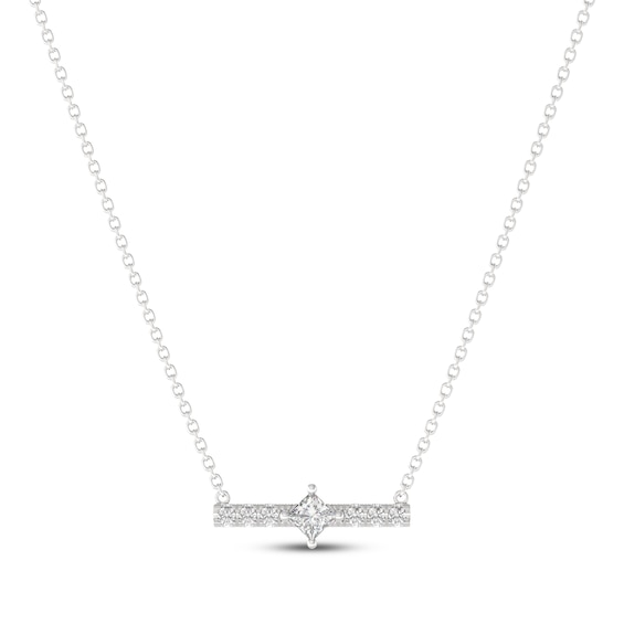 THE LEO Diamond Princess-Cut Bar Necklace 1/4 ct tw 14K White Gold 18"