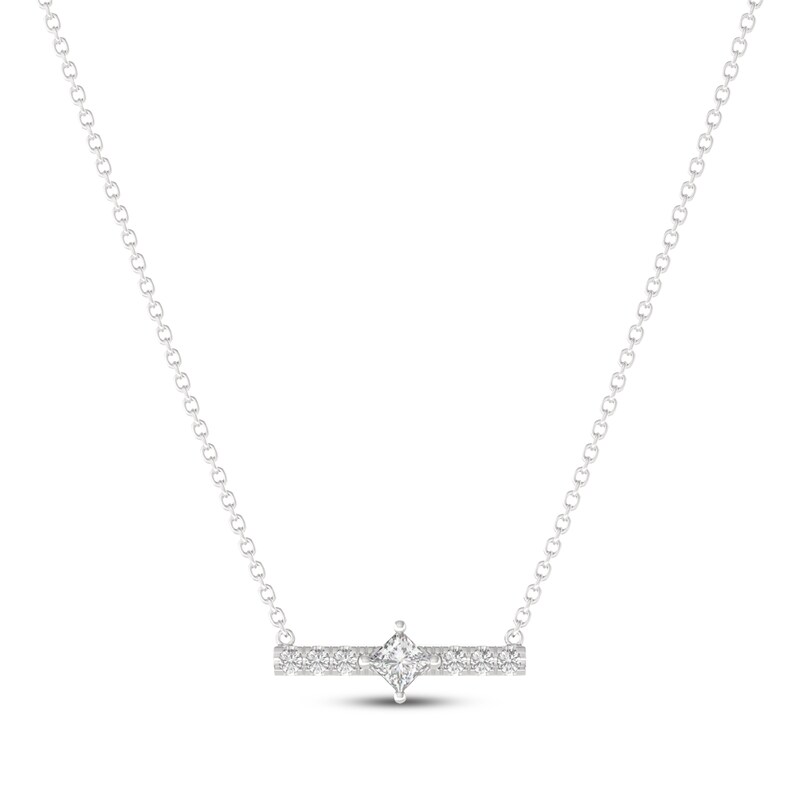 Main Image 1 of THE LEO Diamond Princess-Cut Bar Necklace 1/4 ct tw 14K White Gold 18&quot;