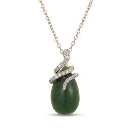 Pear-Shaped Nephrite Jade & Diamond Snake Necklace 1/10 ct tw 14K Yellow Gold 18"