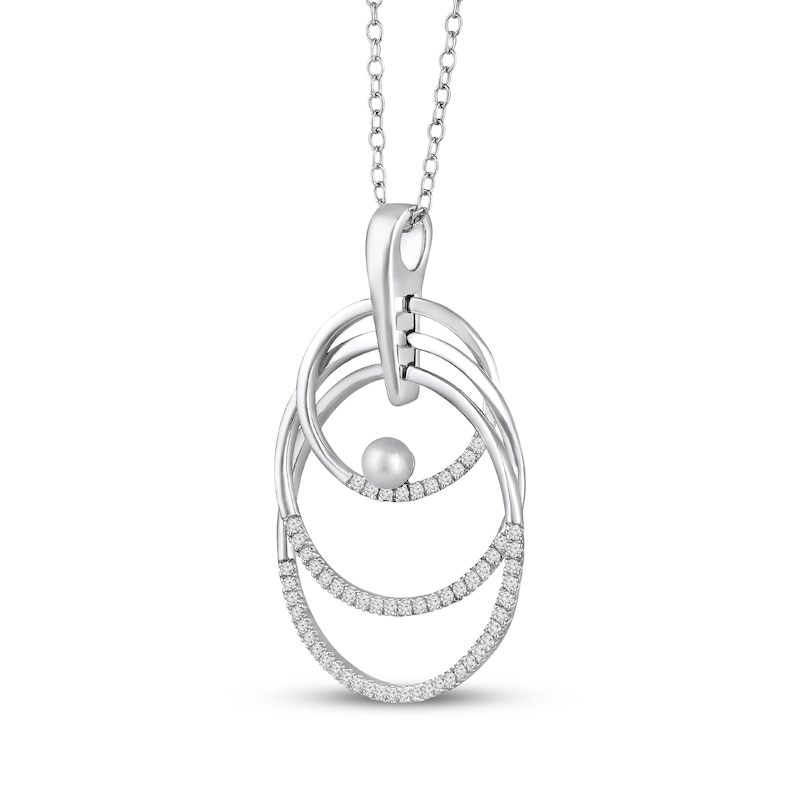 Main Image 2 of Cultured Pearl & White Lab-Created Sapphire Layered Circles Necklace Sterling Silver 18&quot;