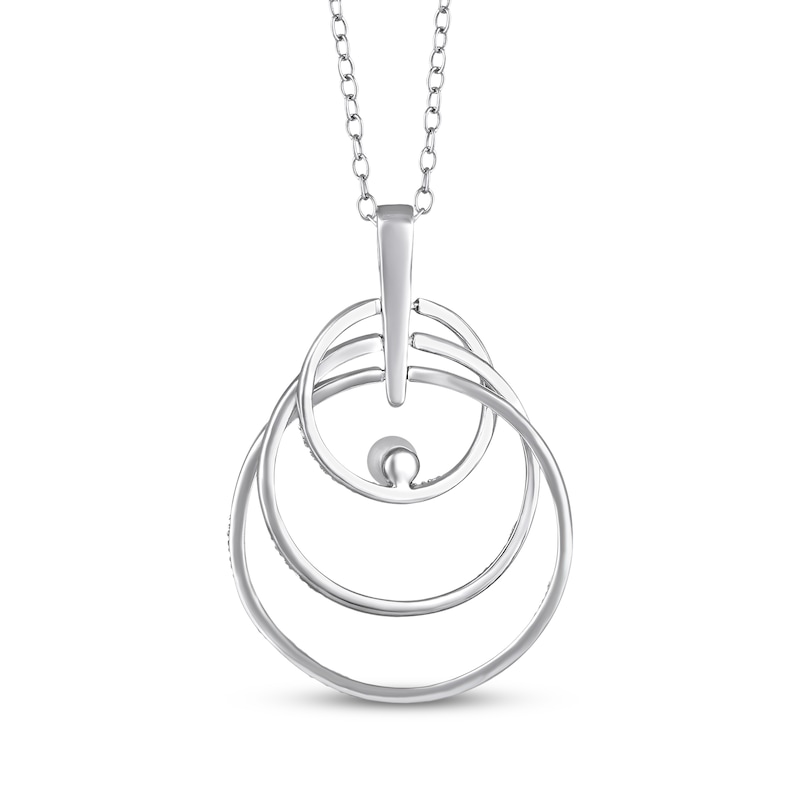 Main Image 3 of Cultured Pearl & White Lab-Created Sapphire Layered Circles Necklace Sterling Silver 18&quot;
