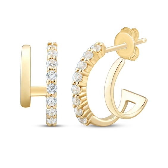 Diamond Two-Row Split J-Hoop Earrings 1/5 ct tw 10K Yellow Gold