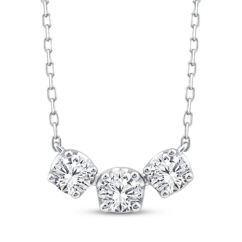 Main Image 1 of Memories Moments Magic Diamond Three-Stone Necklace 1/2 ct tw 10K White Gold 18"