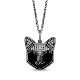 Disney Treasures Hocus Pocus Binx Black Onyx & Diamond Cat Face Necklace 1/10 ct tw Black Rhodium Sterling Silver 19"