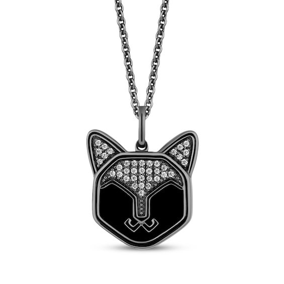 Disney Treasures Hocus Pocus Binx Black Onyx & Diamond Cat Face Necklace 1/10 ct tw Black Rhodium Sterling Silver 19"