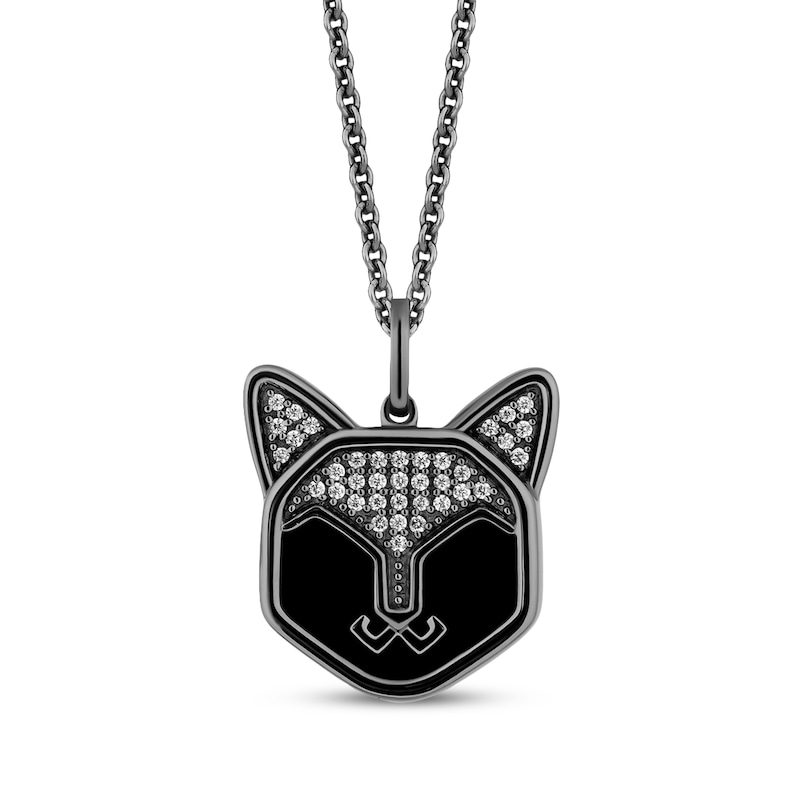 Main Image 1 of Disney Treasures Hocus Pocus Binx Black Onyx & Diamond Cat Face Necklace 1/10 ct tw Black Rhodium Sterling Silver 19&quot;