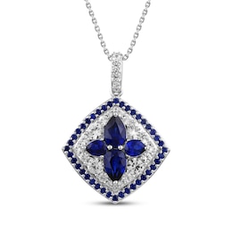 Pear-Shaped Blue Lab-Created Sapphire & White Lab-Created Sapphire Flower Necklace Sterling Silver 18"