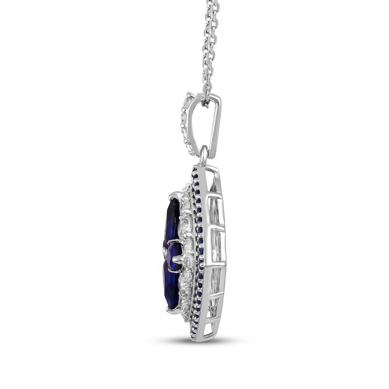 Main Image 2 of Pear-Shaped Blue Lab-Created Sapphire & White Lab-Created Sapphire Flower Necklace Sterling Silver 18&quot;