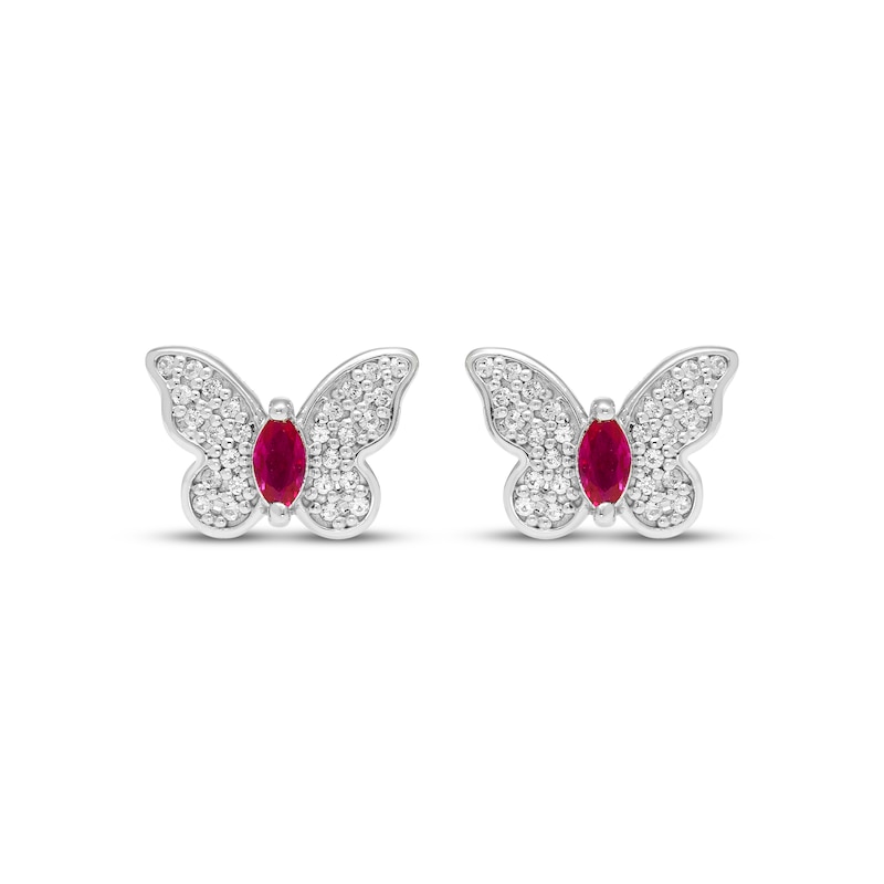 Main Image 2 of Marquise-Cut Lab-Created Ruby & White Lab-Created Sapphire Butterfly Stud Earrings Sterling Silver