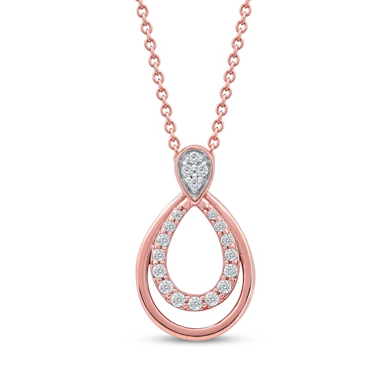 Diamond Double Open Teardrop Necklace 1/10 ct tw 10K Rose Gold 18"
