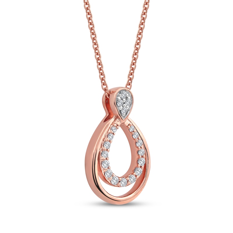 Main Image 2 of Diamond Double Open Teardrop Necklace 1/10 ct tw 10K Rose Gold 18"