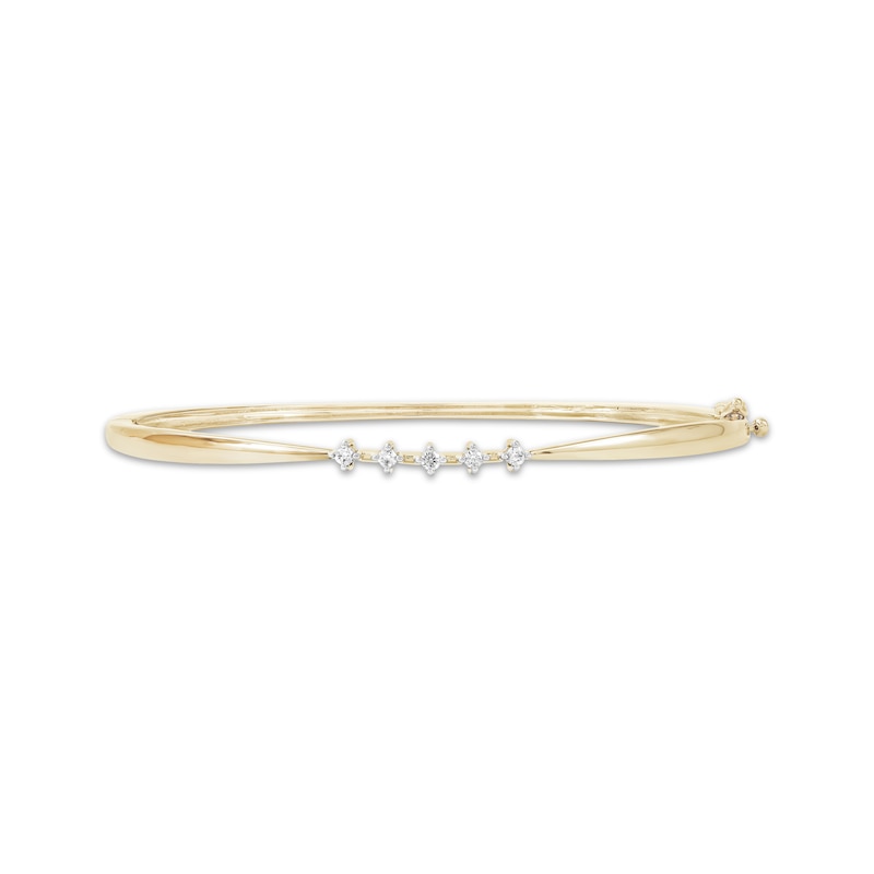 Main Image 1 of Diamond Five-Stone Bangle Bracelet 1/6 ct tw 10K Yellow Gold 7&quot;