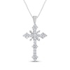 Thumbnail Image 1 of Baguette & Round-Cut Diamond Cross Necklace 1/2 ct tw 10K White Gold 18"