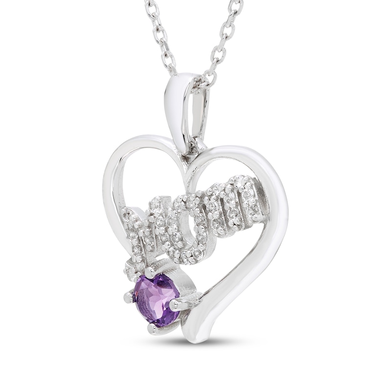 Main Image 2 of Amethyst & White Lab-Created Sapphire &quot;Mom&quot; Heart Necklace Sterling Silver 18&quot;