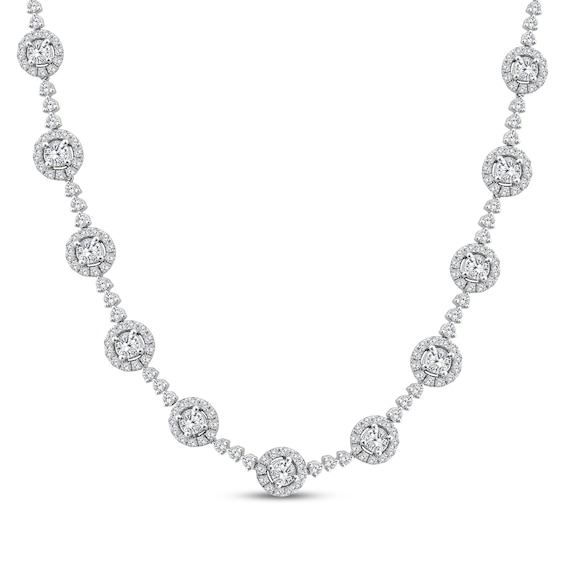 Lab-Grown Diamond Halo Station Necklace 11 ct tw 14K White Gold 18"