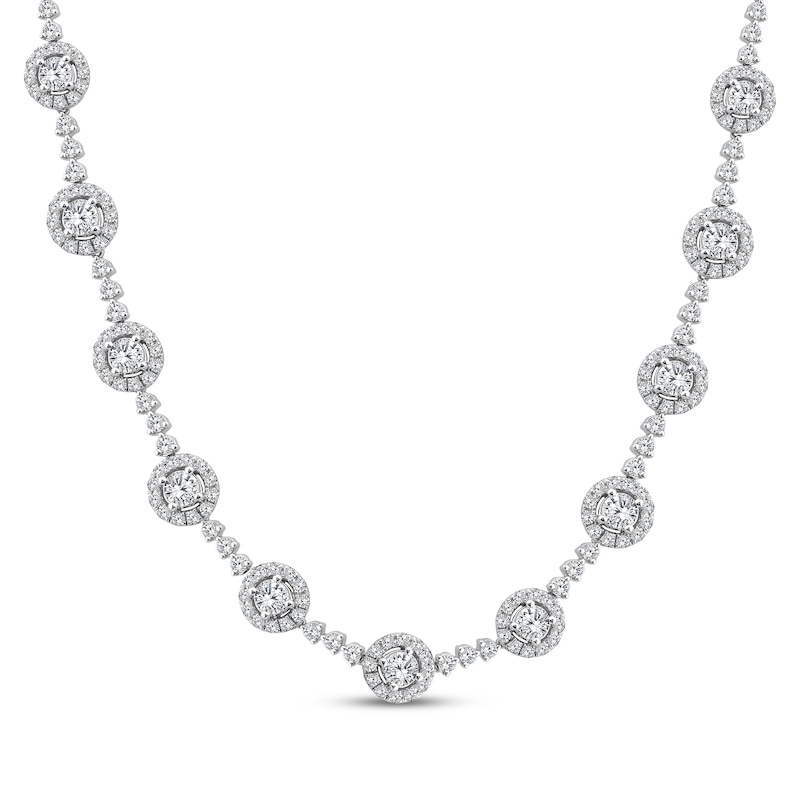 Main Image 1 of Lab-Grown Diamond Halo Station Necklace 11 ct tw 14K White Gold 18"