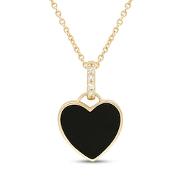 Heart-Shaped Onyx & Diamond Accent Necklace 10K Yellow Gold 18"