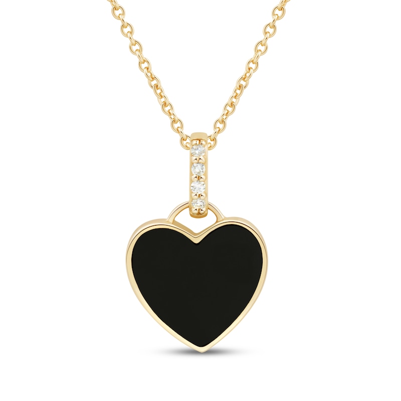 Main Image 1 of Heart-Shaped Onyx & Diamond Accent Necklace 10K Yellow Gold 18"