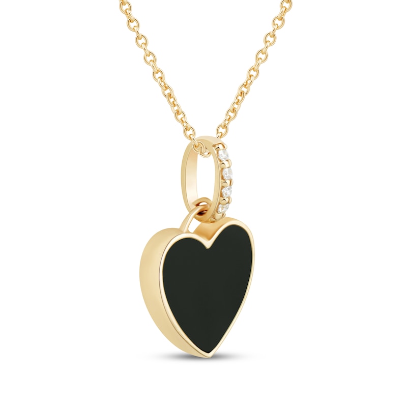 Main Image 2 of Heart-Shaped Onyx & Diamond Accent Necklace 10K Yellow Gold 18"
