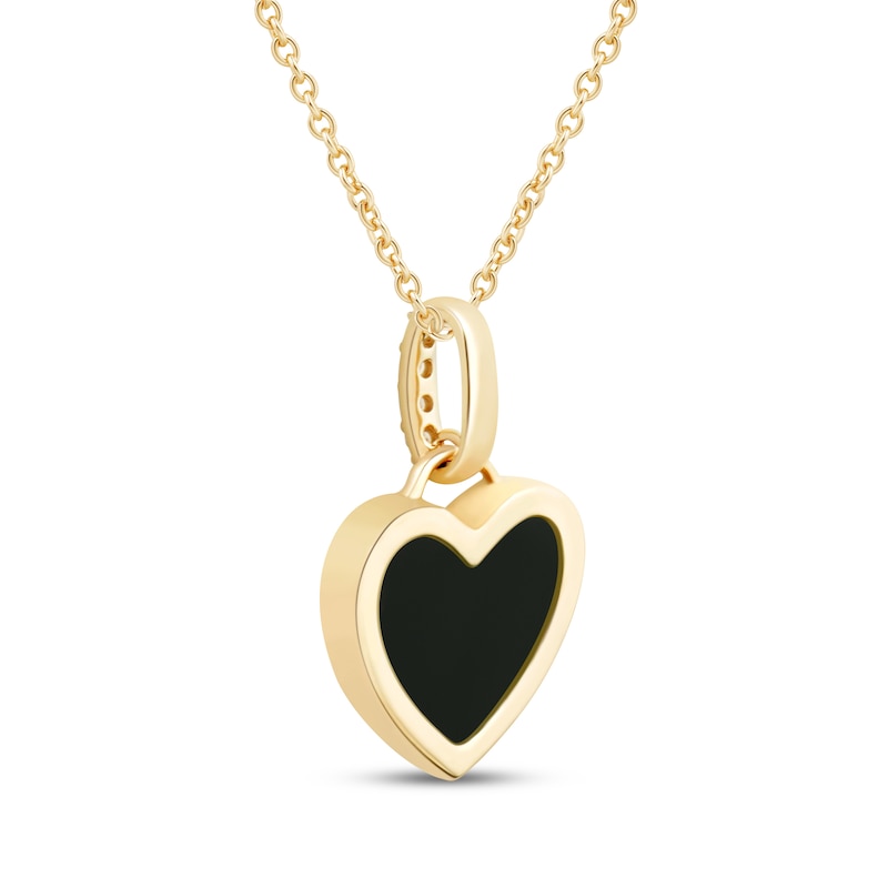 Main Image 3 of Heart-Shaped Onyx & Diamond Accent Necklace 10K Yellow Gold 18"
