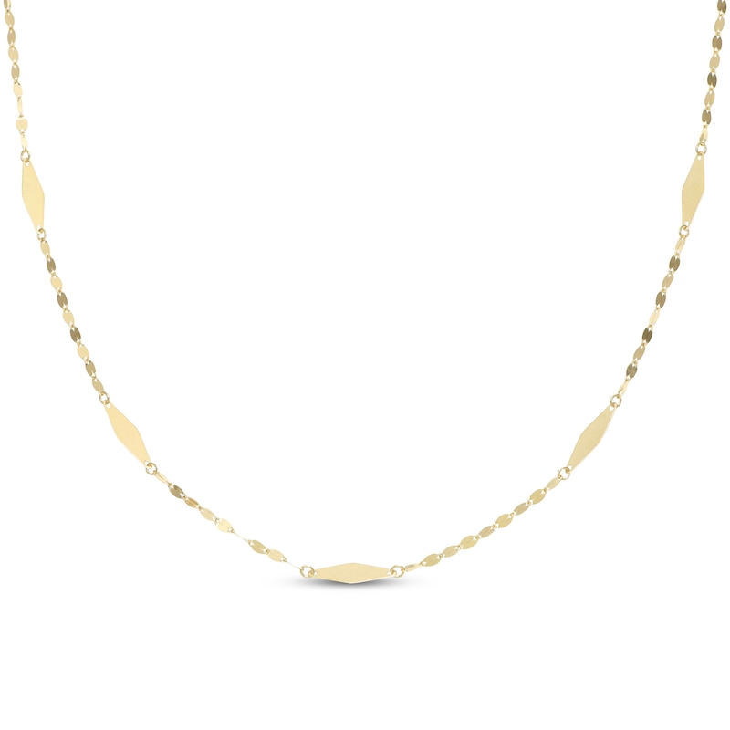 Main Image 1 of 3.2mm Mirror Chain Station Necklace Solid 10K Yellow Gold 18"