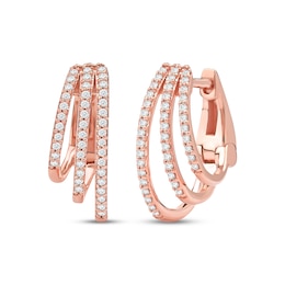 Diamond Three-Row Staggered Huggie Hoop Earrings 1/4 ct tw 10K Rose Gold
