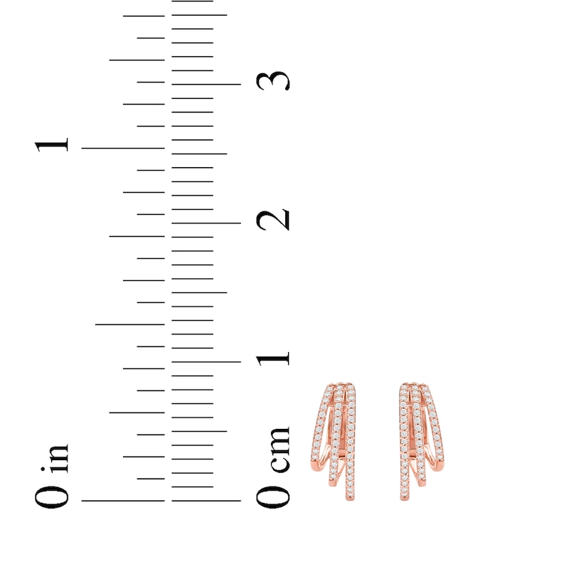 Main Image 5 of Diamond Three-Row Staggered Huggie Hoop Earrings 1/4 ct tw 10K Rose Gold