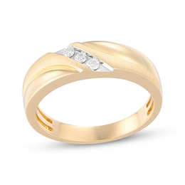Men's Now + Forever Diamond Three-Stone Wedding Band 1/10 ct tw 10K Yellow Gold