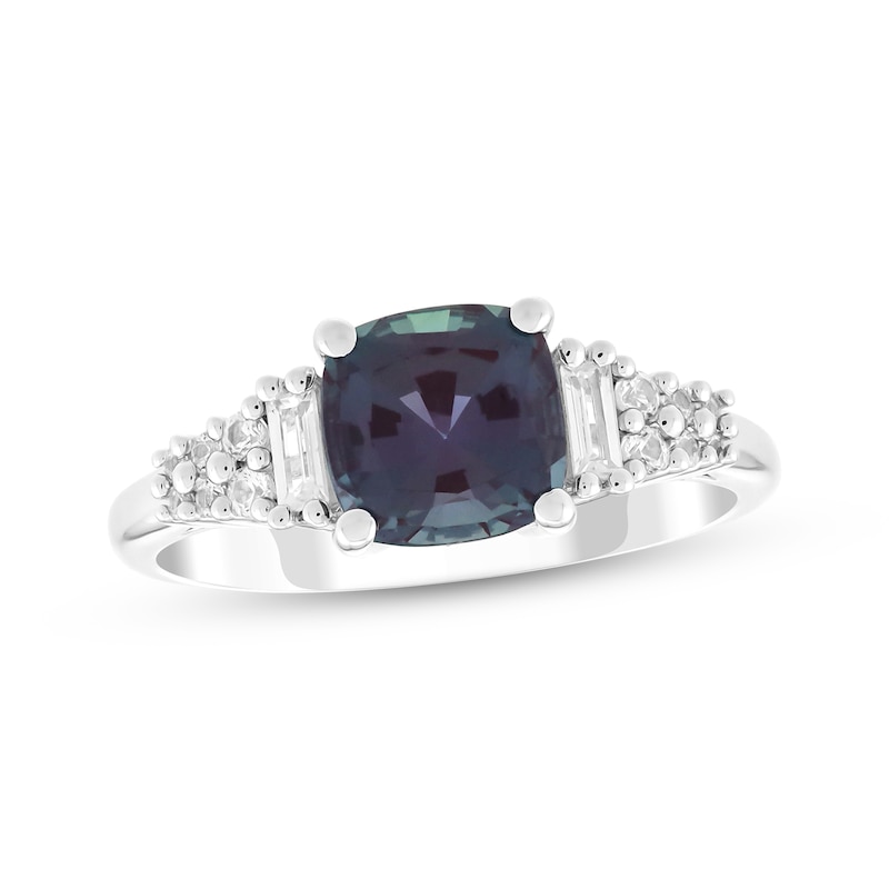 Main Image 1 of Cushion-Cut Lab-Created Alexandrite & White Lab-Created Sapphire Ring Sterling Silver